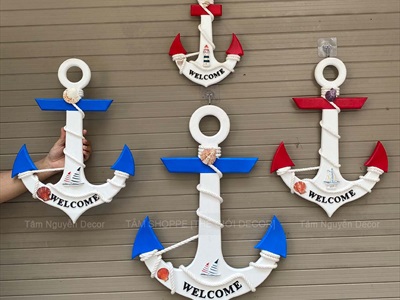 Mỏ neo gỗ Welcome quấn dây thừng đính phụ kiện [3 Size - 2 màu] C32-50-67cm MONEO-05